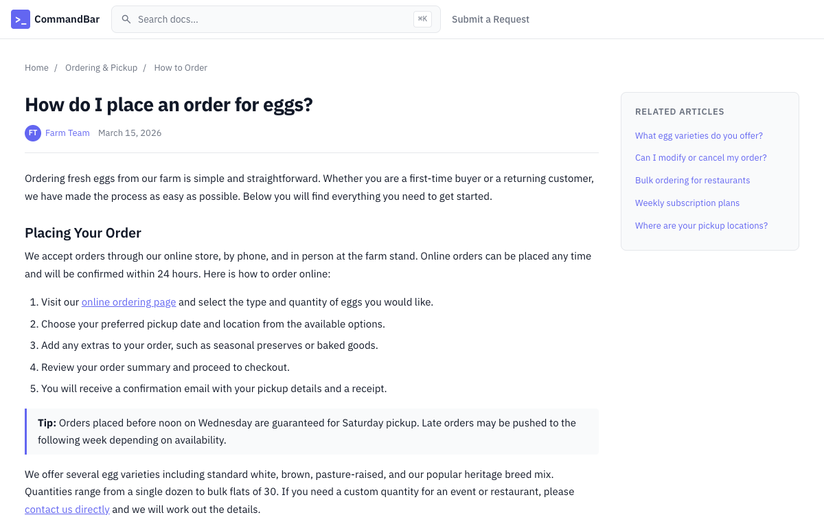 CommandBar Article preview