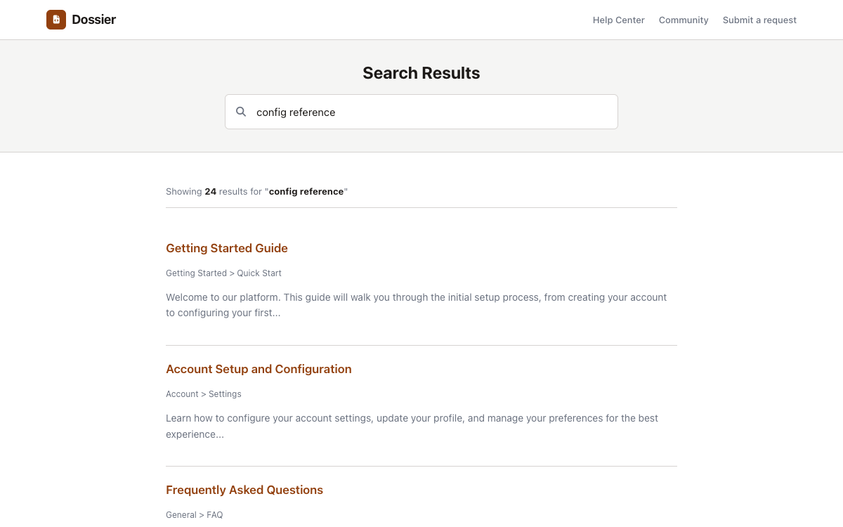 Dossier Search preview