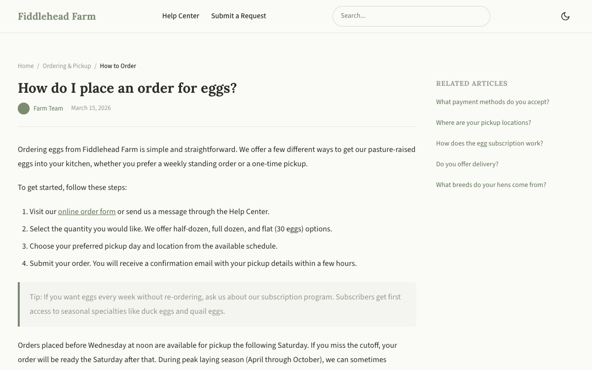 Fiddlehead Farm Help Center Article preview
