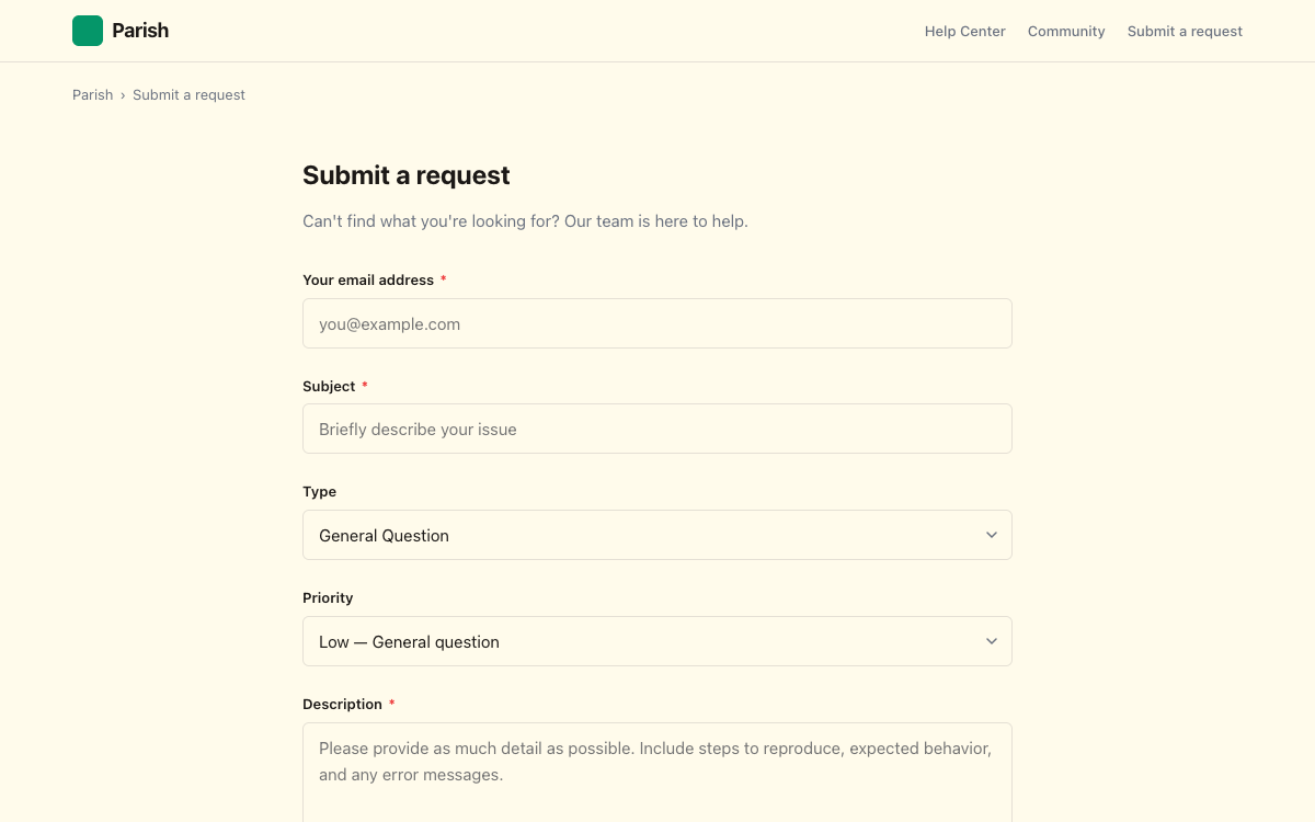 Parish Request preview