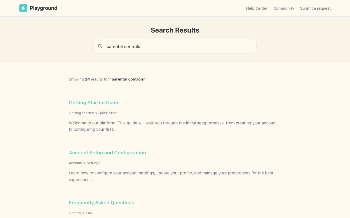 Playground Search preview