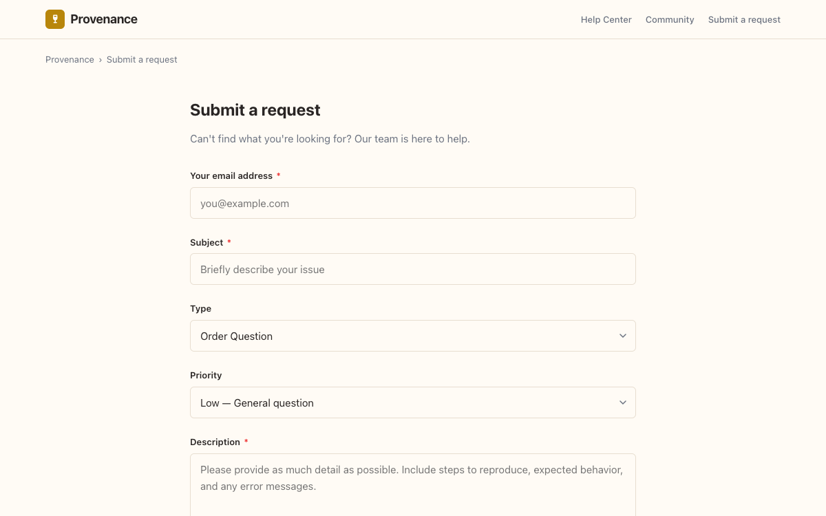 Provenance Request preview