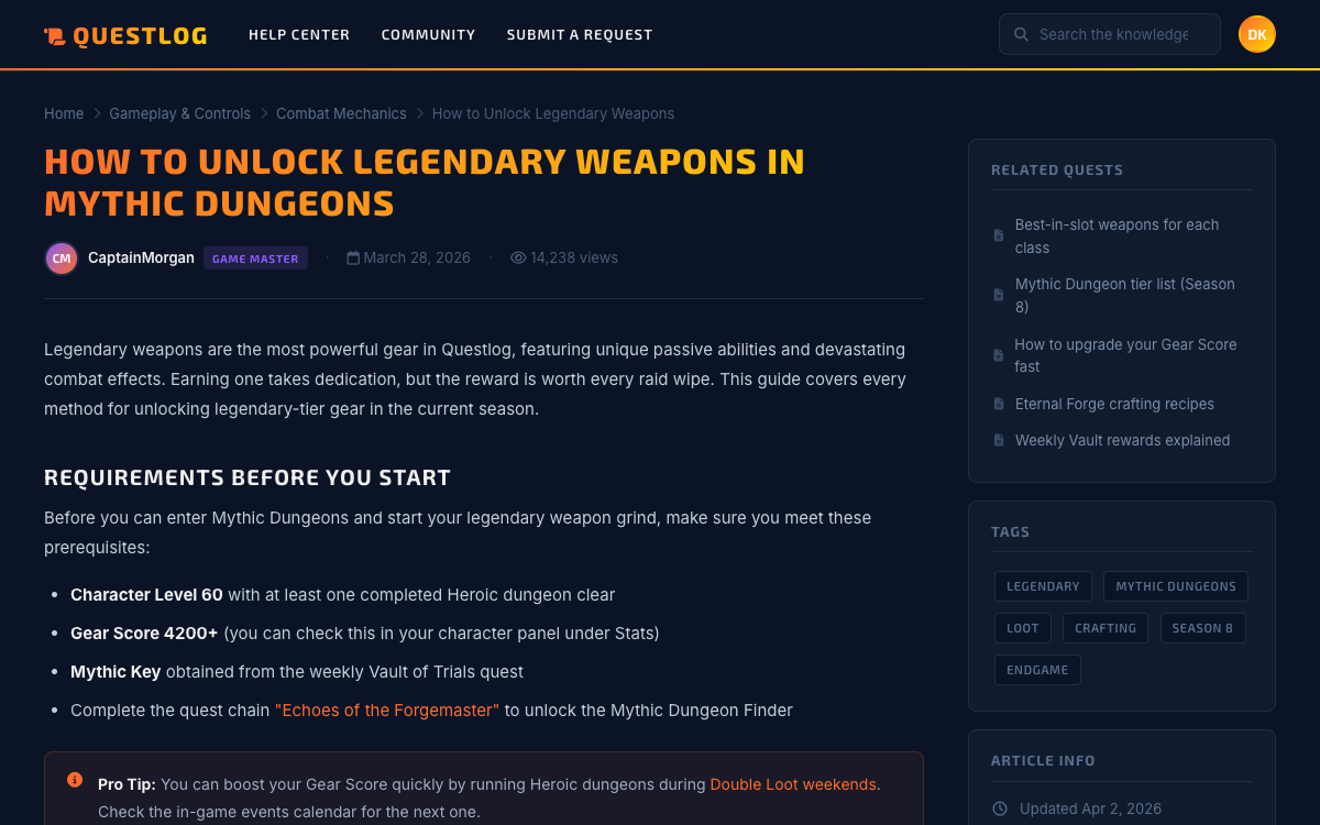 Questlog Article preview