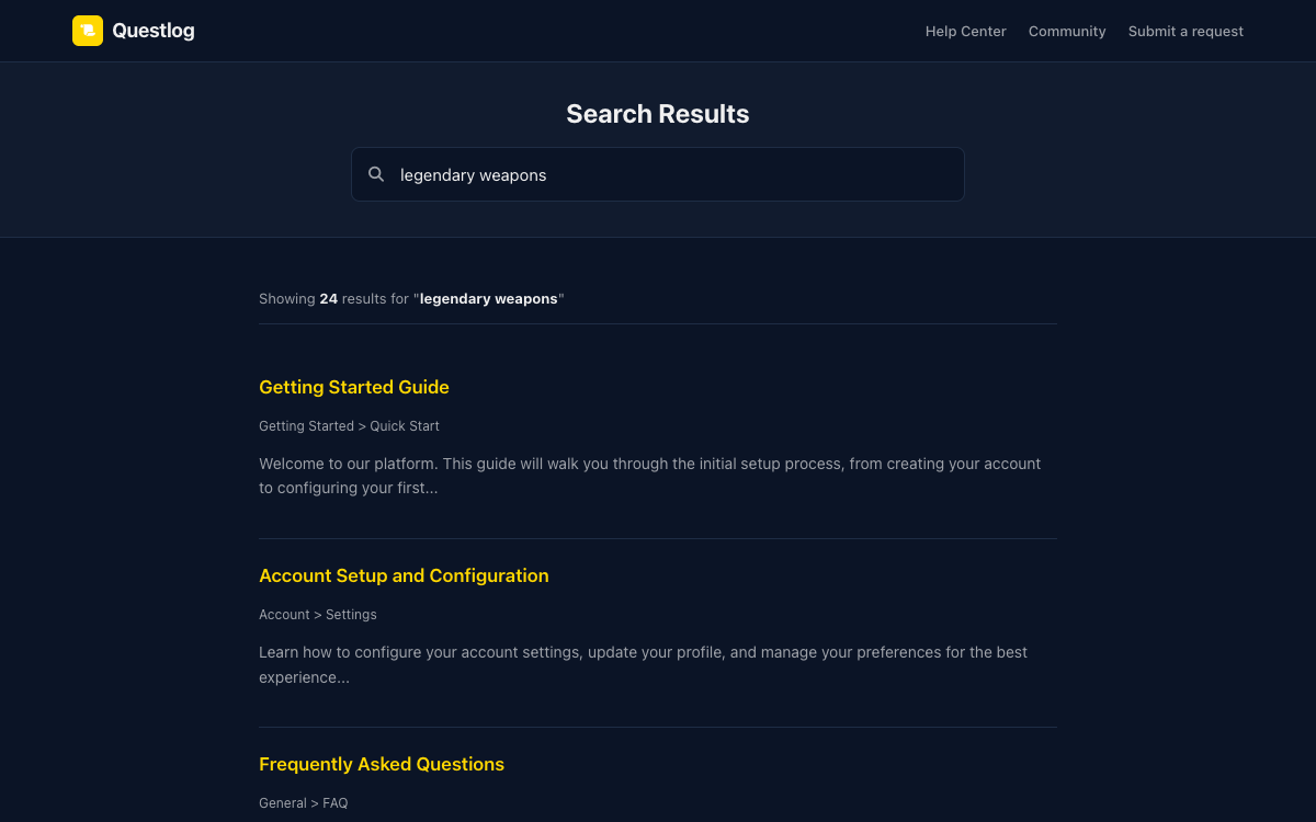 Questlog Search preview