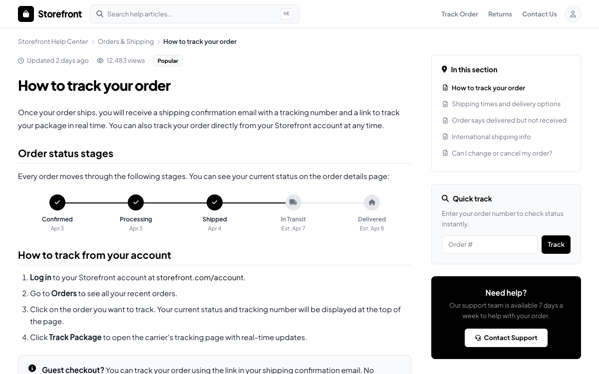 Storefront Article preview