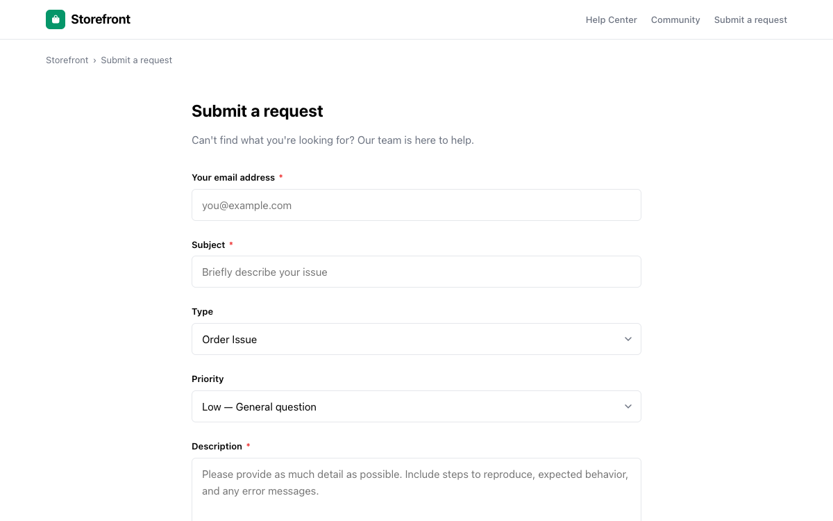 Storefront Request preview