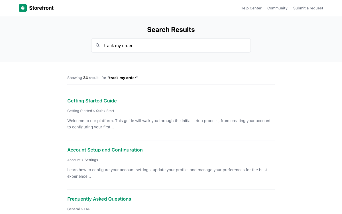 Storefront Search preview