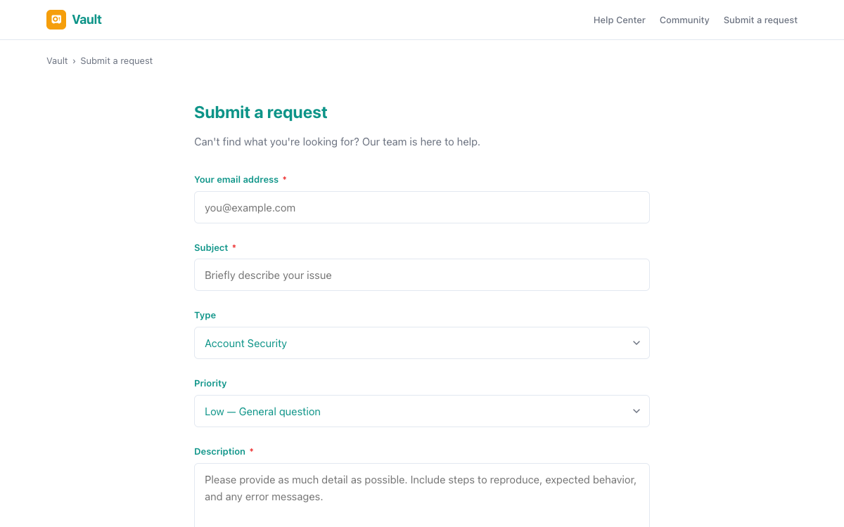 Vault Request preview